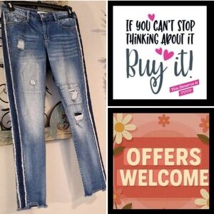 Jessica Simpson Medium Blue Distressed Straight Jeans. Size 27